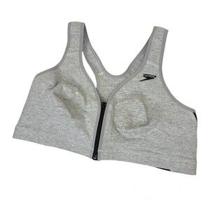 Vintage 90s Speedo Women's 38C Zip Up Grey Black Sports Bra